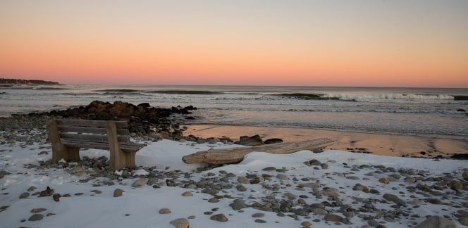 winter beach sunset